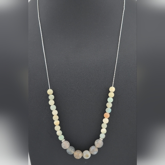 24" Natural Stone Beaded Necklace on 925 Sterling Silver Chain Handmade in Miami - Picture 2 of 9
